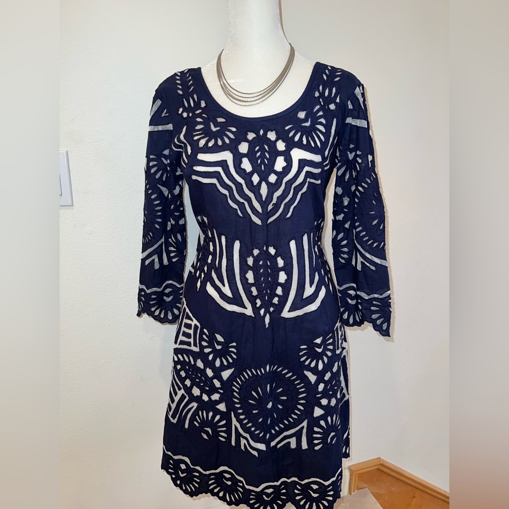 KAS New York Navy Blue Shift Dress from Anthropologie.